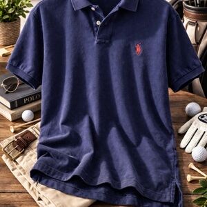 100% Cotton Ralph Lauren Classic Navy Blue Polo Custom Fit